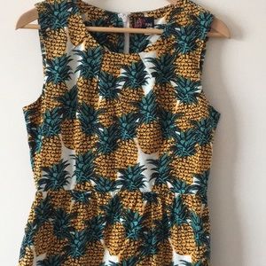 Yumi Pineapple Hawaiian Print Dress M Sheath